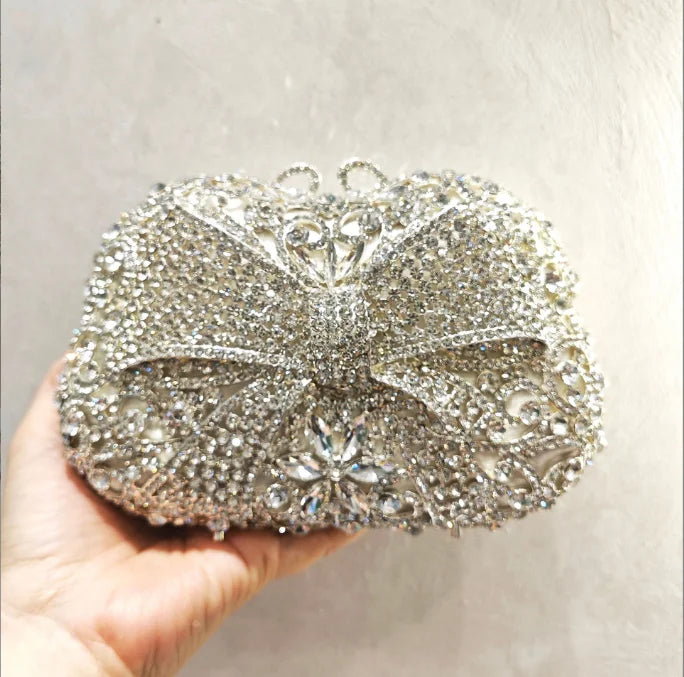 Women's Metallic Hasp Closure Rhinestone Pattern Wedding Clutch