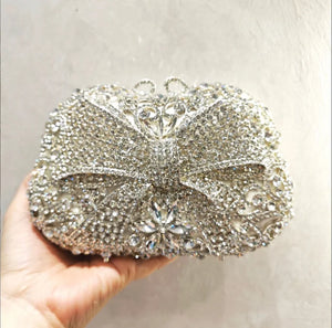 Women's Metallic Hasp Closure Rhinestone Pattern Wedding Clutch