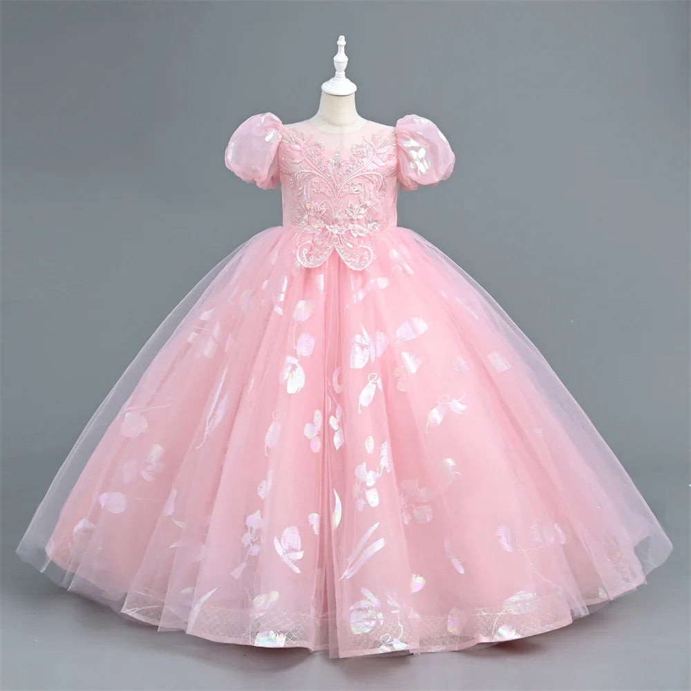 Kid's Girl Polyester O-Neck Short Sleeve Embroidery Princess Dress