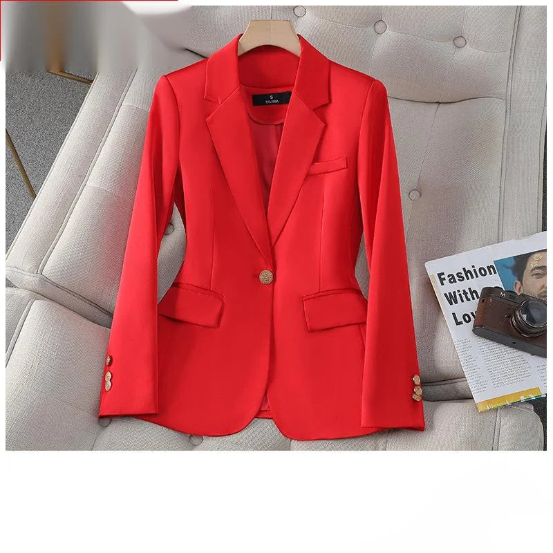 Women's Cotton Notched Long Sleeves Single Breasted Trendy Blazer