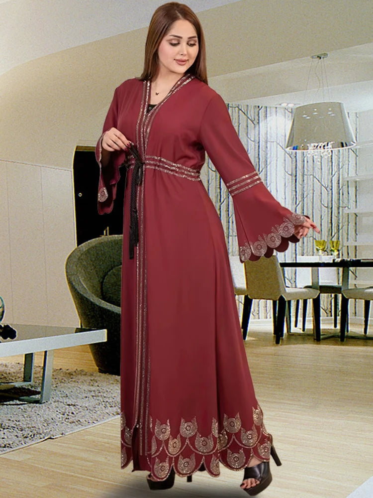 Women's Arabian Polyester Full Sleeves Embroidery Pattern Dress