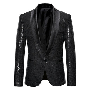 Men's Acetate Lapel Collar Long Sleeves Single Button Blazer