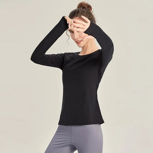 Women's Polyester O-Neck Long Sleeves Fitness Workout Yoga Top