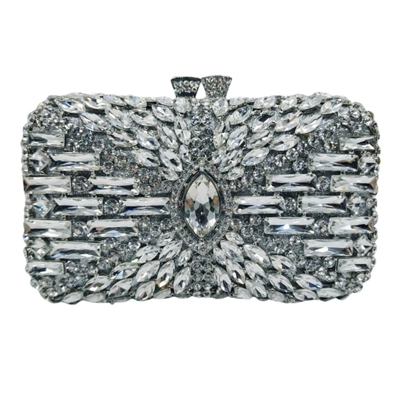 Women's Metallic Hasp Closure Rhinestone Pattern Wedding Clutch