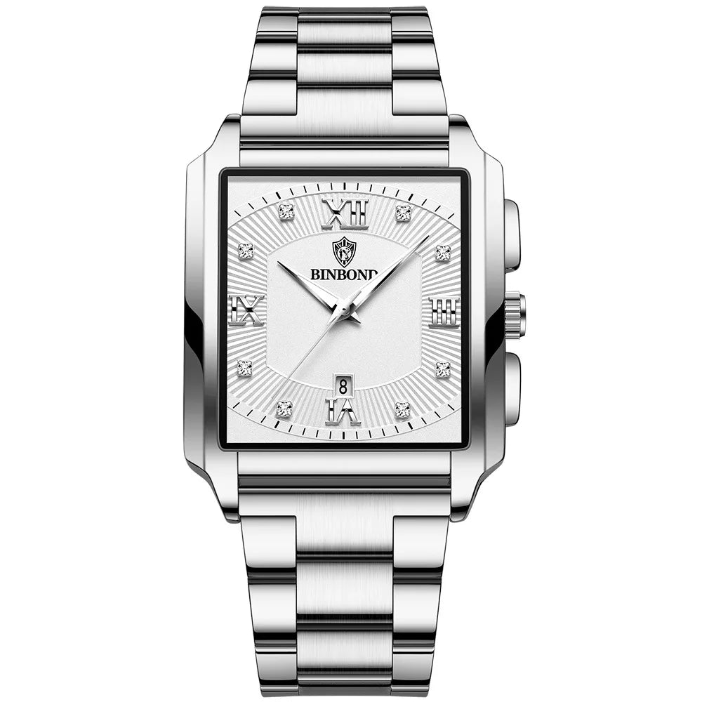 Men's Stainless Steel Folding Clasp Square Shaped Quartz Watches