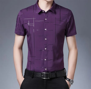 Men's Polyester Turn-Down Collar Short Sleeves Single Breasted Shirt