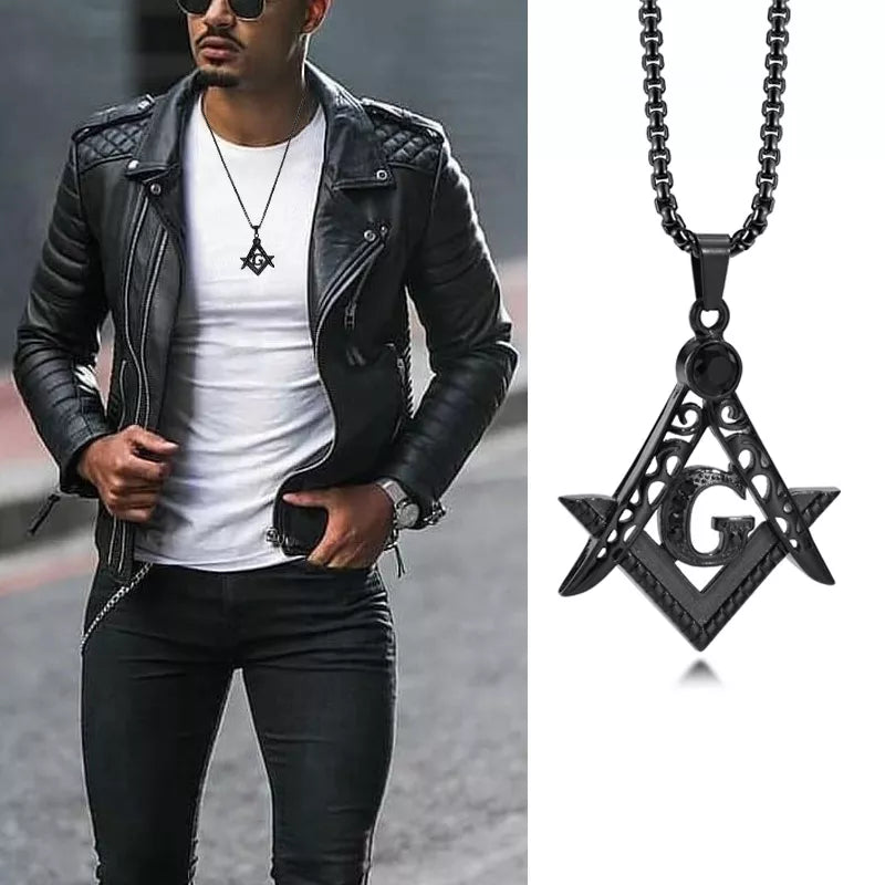 Men's Metal Stainless Steel Link Chain Trendy Masonic Necklace