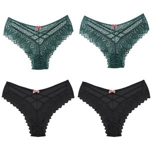 Women's 4 Pcs Spandex Low Waist Breathable Lace Pattern Panties