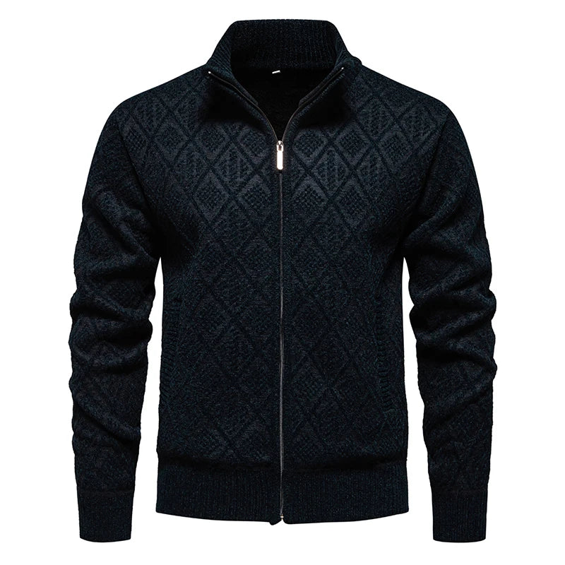 Men's Polyester Mandarin Collar Full Sleeves Zipper Sweater