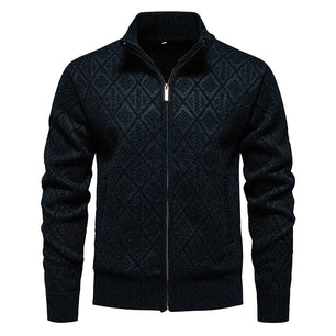 Men's Polyester Mandarin Collar Full Sleeves Zipper Sweater