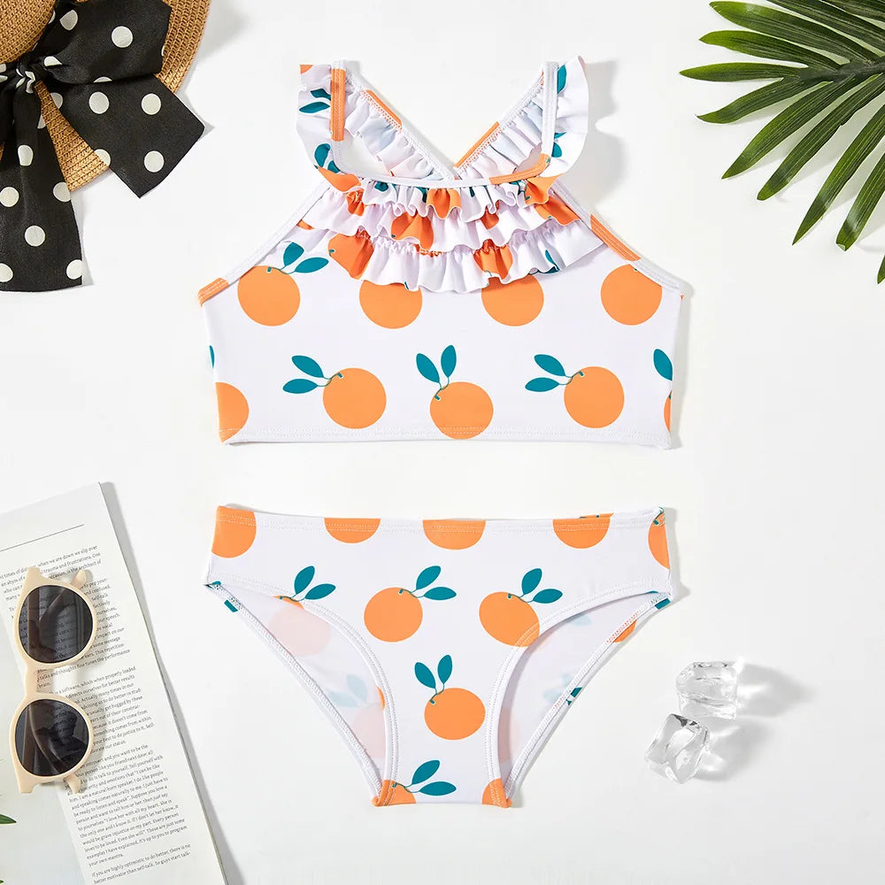 Kid's Polyester V-Neck Printed Pattern Trendy Swimwear Suit