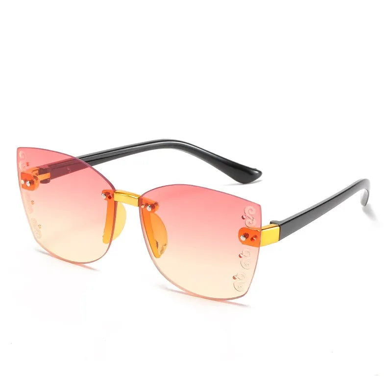 Kid's Cat Eye Polycarbonate Frame Rimless UV400 Trendy Sunglasses