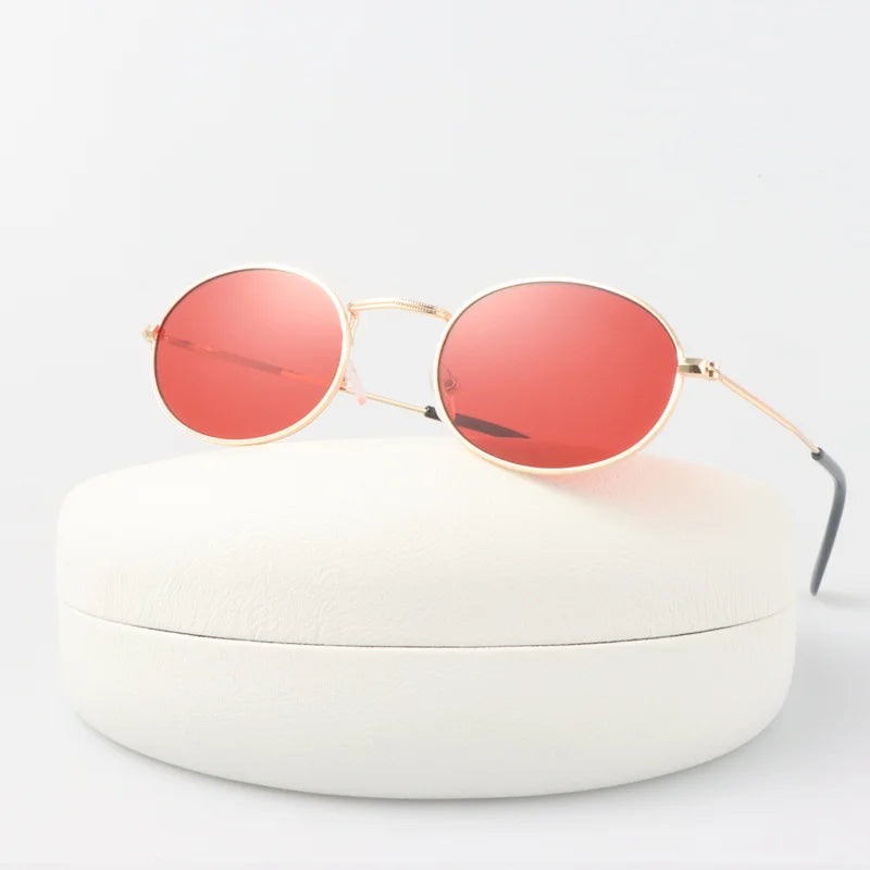 Women's Alloy Frame Acrylic Lens Oval Shaped Trendy Sunglasses