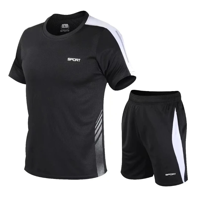 Men's Spandex O-Neck Short Sleeves Fitness Sports Jogging Set