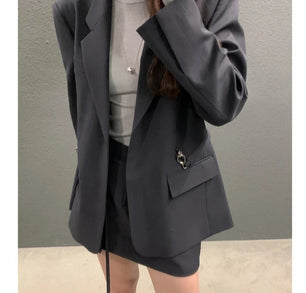 Women's Cotton Notched Collar Full Sleeves Vintage Blazer Set