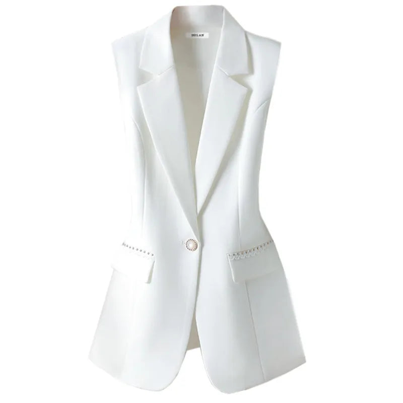 Women's Cotton Notched Sleeveless Single Breasted Casual Blazer