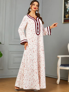 Women's Arabian Polyester Full Sleeves Printed Pattern Dress