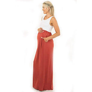 Women's Polyester O-Neck Sleeveless Pleated Maternity Dress