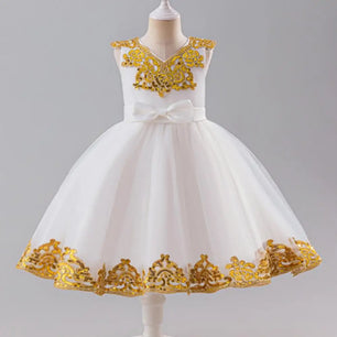 Baby Girl's Polyester V-Neck Sleeveless Embroidered Princess Dress