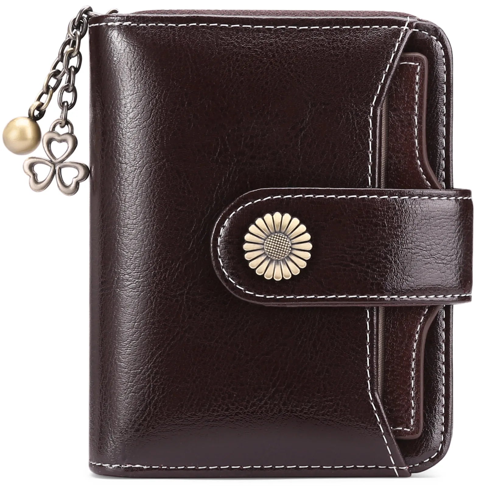 Women's Genuine Leather Zipper Hasp Closure Card Holder Wallet