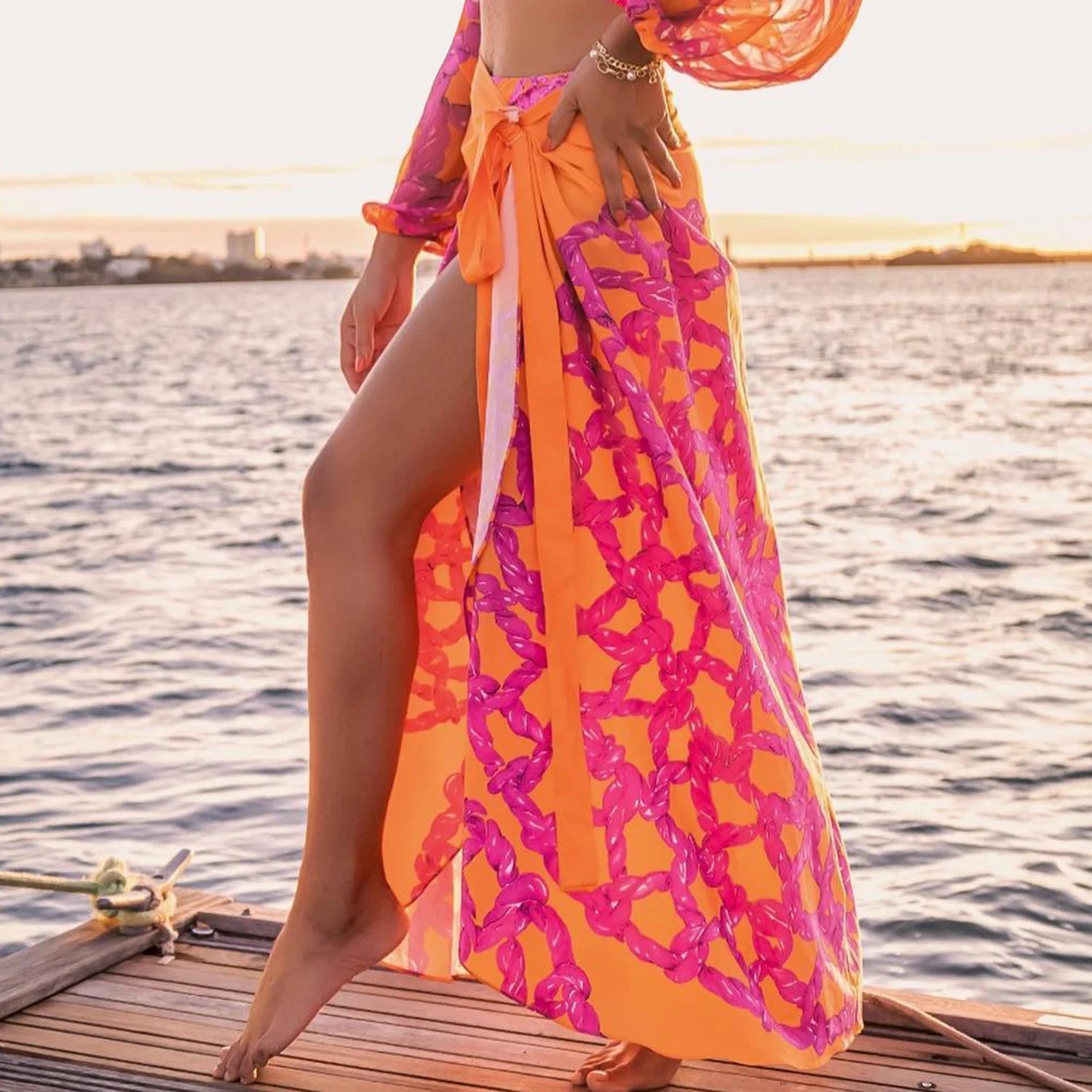 Women's Spandex Printed Pattern Swimwear Trendy Beach Cover Up