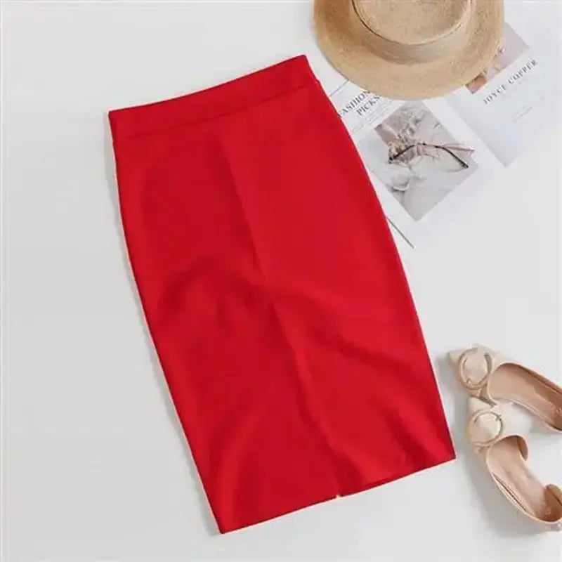 Women's Polyester Elastic High Waist Solid Pattern Casual Skirts