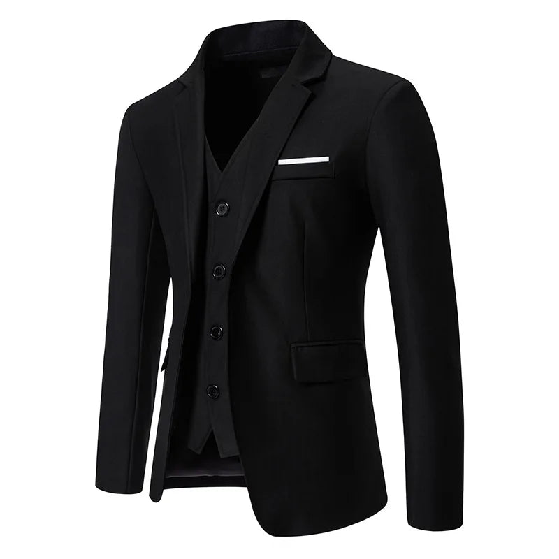 Men's Notched Polyester Long Sleeve Single Breasted Blazers Set