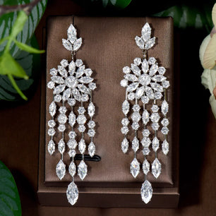 Women's Copper Cubic Zirconia Trendy Bridal Wedding Drop Earrings