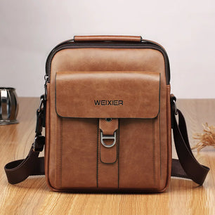 Men's PU Leather Zipper Closure Solid Pattern Elegant Shoulder Bag