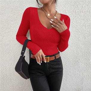 Women's Acrylic V-Neck Full Sleeves Solid Pattern Pullover Sweater