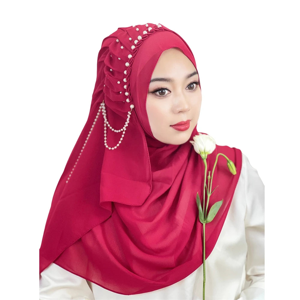 Women's Arabian Polyester Head Wrap Beaded Pattern Elegant Hijabs