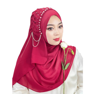 Women's Arabian Polyester Head Wrap Beaded Pattern Elegant Hijabs