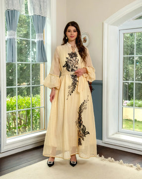 Women's Arabian Polyester Full Sleeve Embroidery Pattern Dress