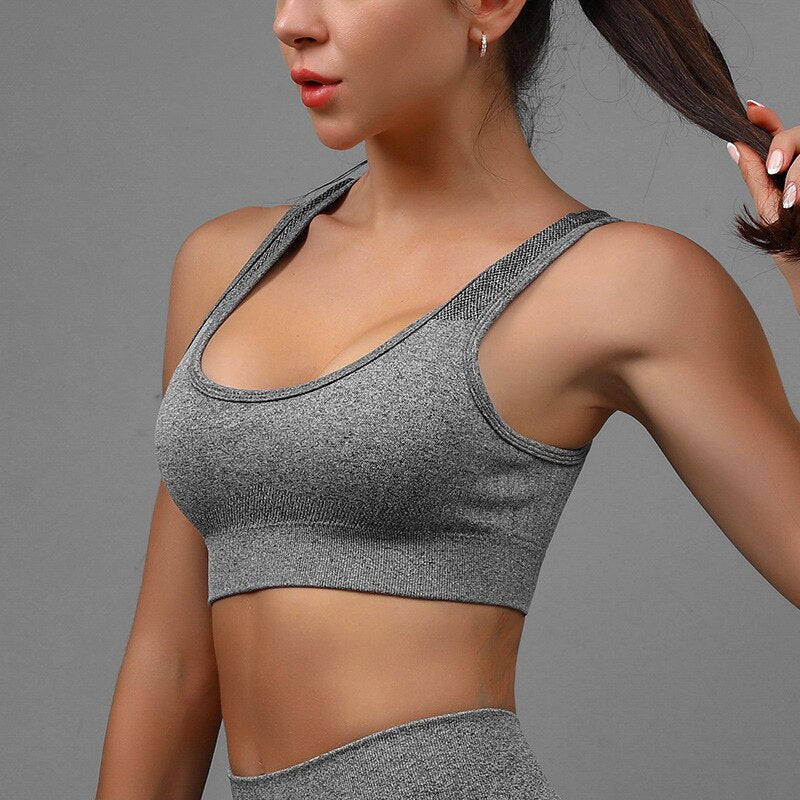 Women's O-Neck Nylon Breathable Athletic Workout Top Sports Bras