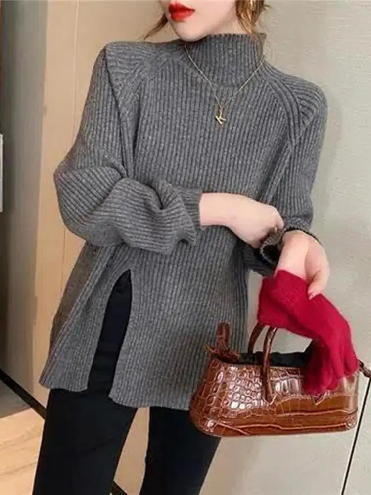 Women's Polyester Turtleneck Full Sleeves Solid Pattern Sweater