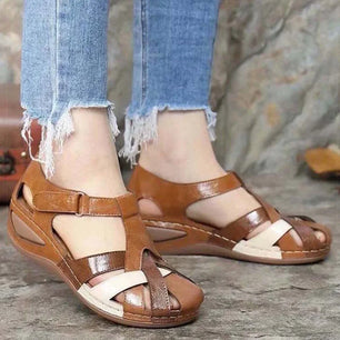 Women's PU Round Toe Hook Loop Closure Casual Wear Sandals