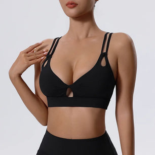 Women's Nylon V-Neck Breathable Fitness Yoga Workout Crop Top