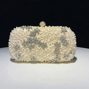 Women's Metallic Hasp Closure Rhinestone Bridal Wedding Clutch