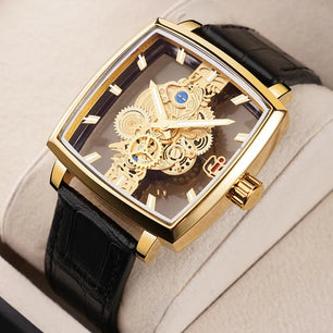 Men's Leather Buckle Clasp Waterproof Square Shaped Watches