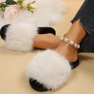 Women's Fur Round Toe Slip-On Closure Flat Soft Indoor Slippers