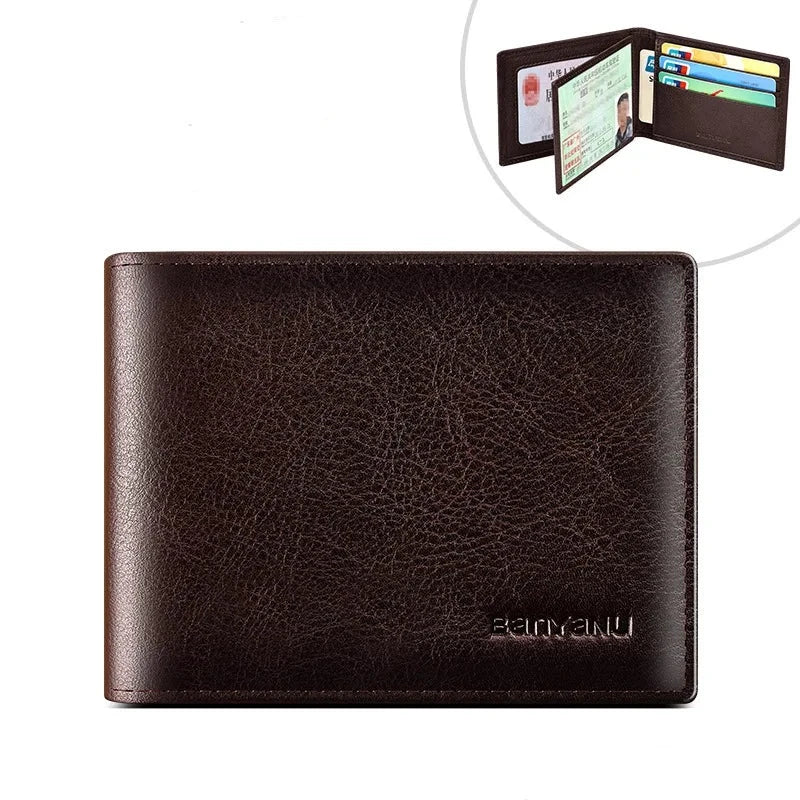 Men's Genuine Leather Letter Pattern Card Holder Trendy Wallet