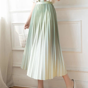 Women's Polyester Elastic Waist Pleated Pattern Casual Wear Skirt