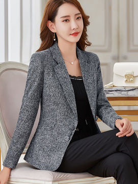 Women's Cotton Lapel Collar Single Breasted Solid Elegant Blazers