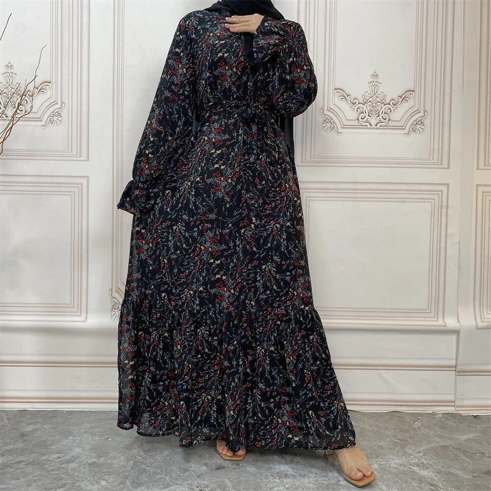 Women's Arabian Polyester Full Sleeve Printed Pattern Elegant Dress