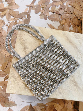 Women's Metallic Hasp Closure Rhinestone Pattern Portable Handbag