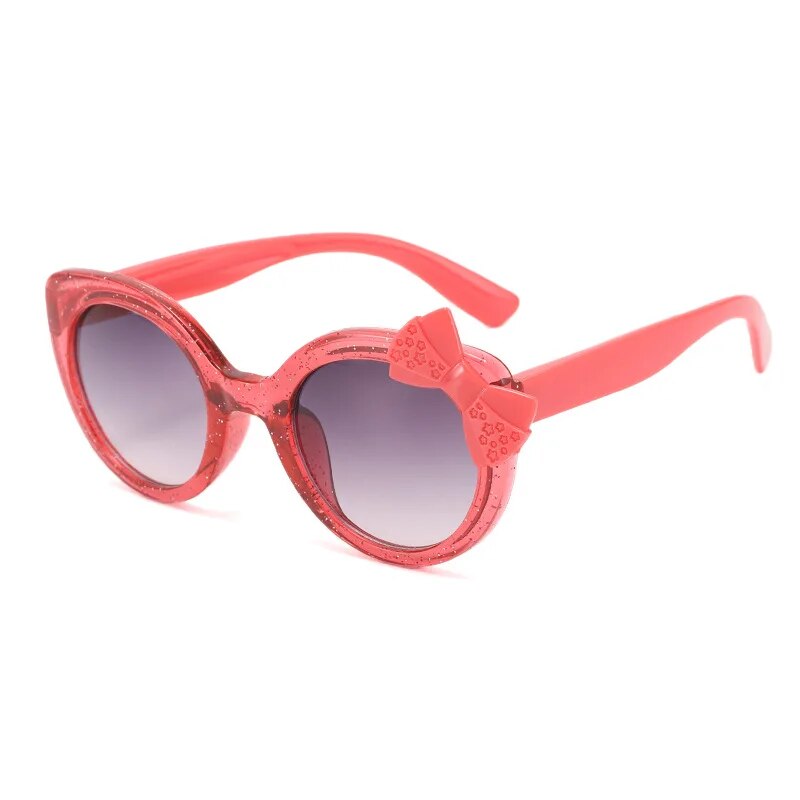 Kid's Resin Frame Round Shaped UV400 Bowknot Trendy Sunglasses