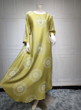 Women's Arabian Polyester Full Sleeve Floral Pattern Party Dress