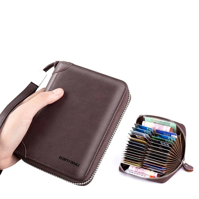 Men's Genuine Leather Letter Pattern Card Holder Trendy Wallets