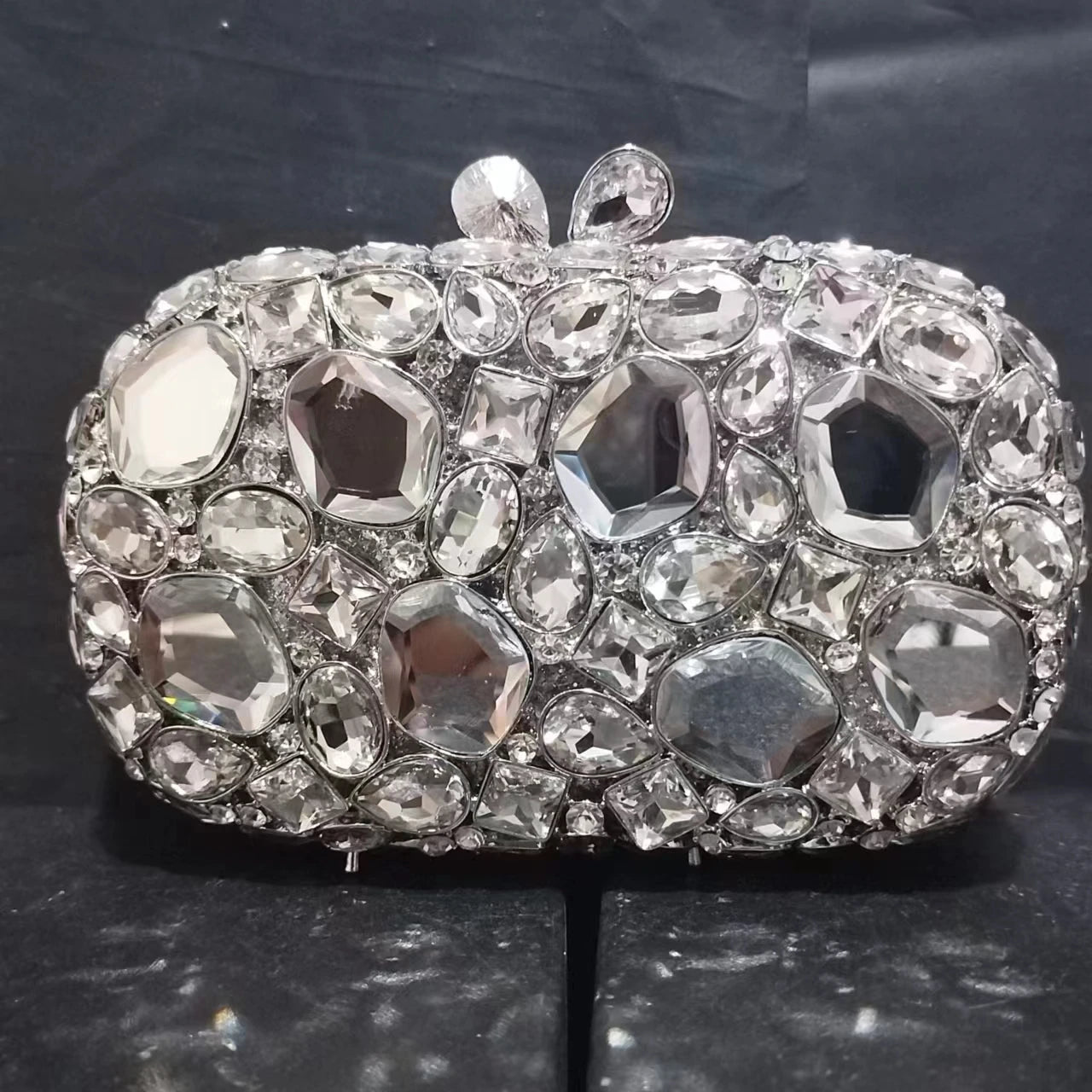 Women's Metallic Hasp Closure Rhinestone Bridal Wedding Clutch