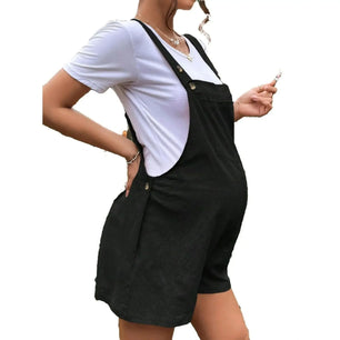 Women's Cotton O-Neck Short Sleeves Solid Maternity Jumpsuit